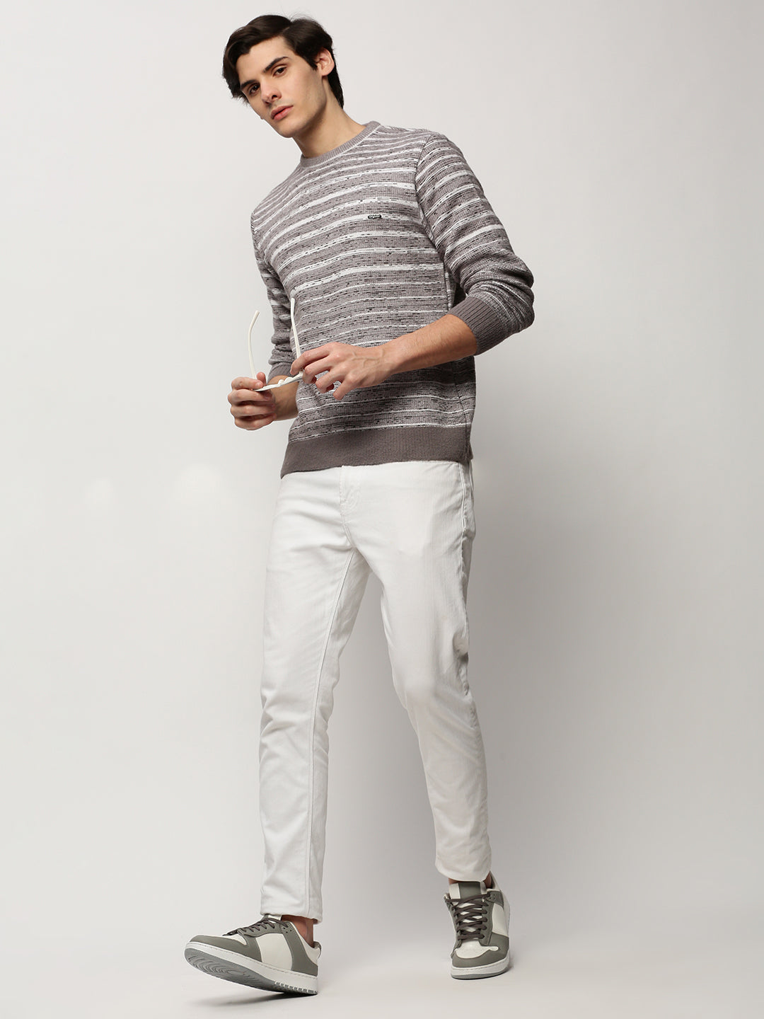 Men Grey Knitted Casual Sweaters