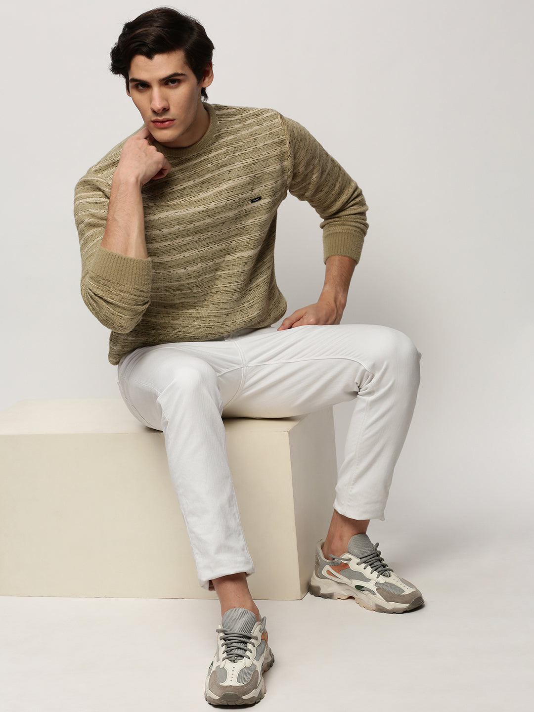 Men Green Knitted Casual Sweaters