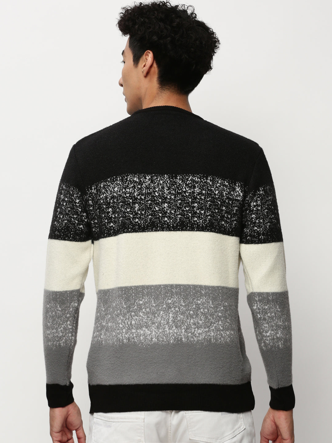 Men Black Colourblock Casual Sweaters