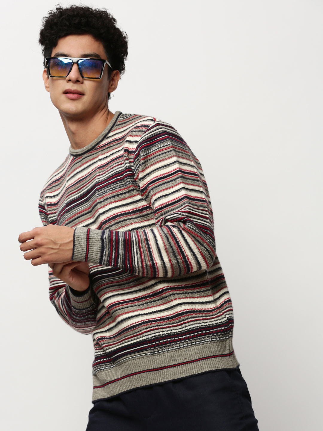 Men Grey Knitted Casual Sweaters