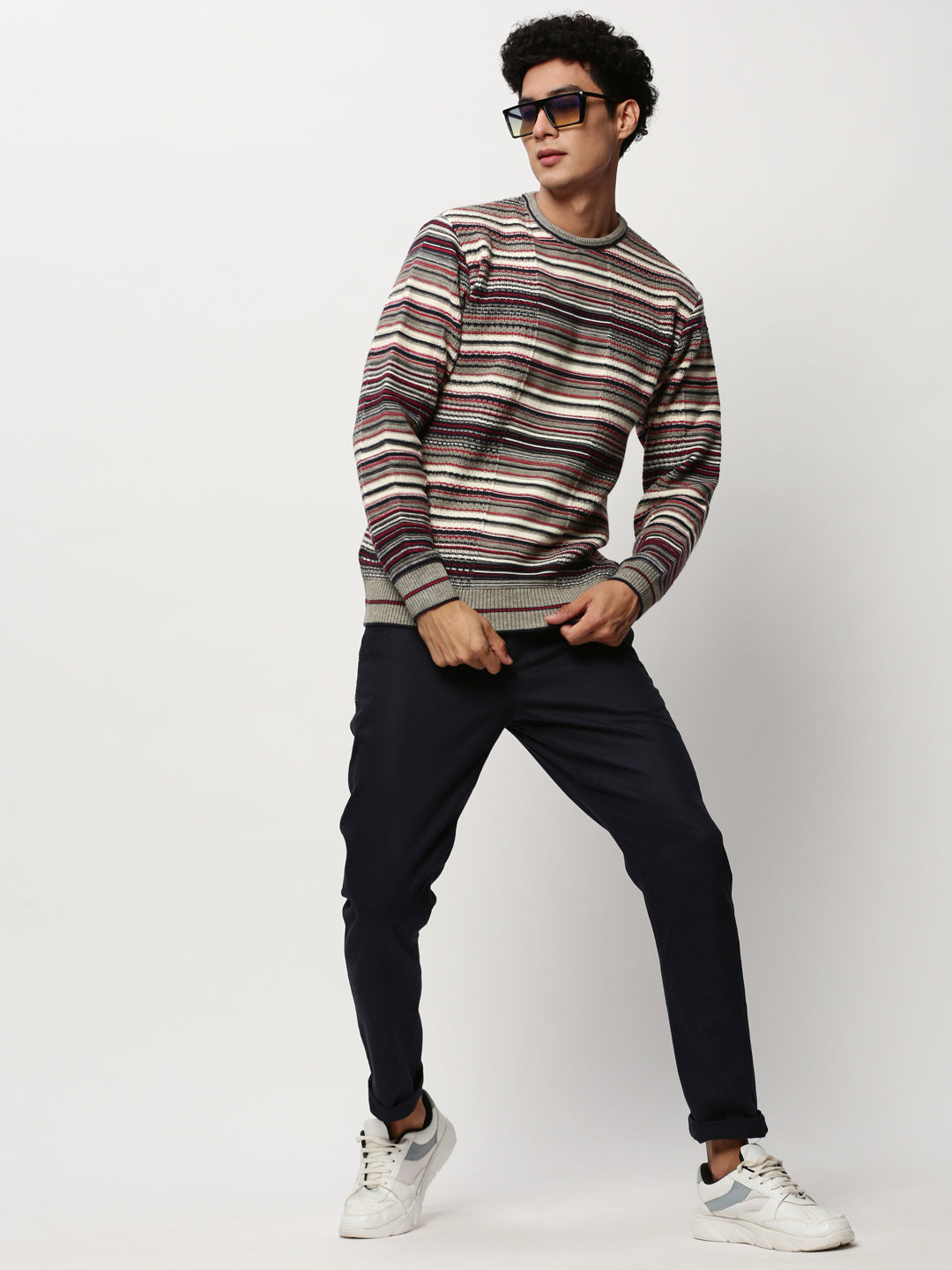 Men Grey Knitted Casual Sweaters