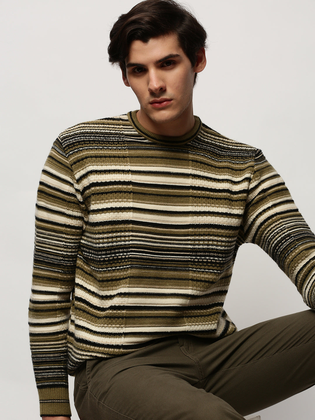 Men Green Knitted Casual Sweaters