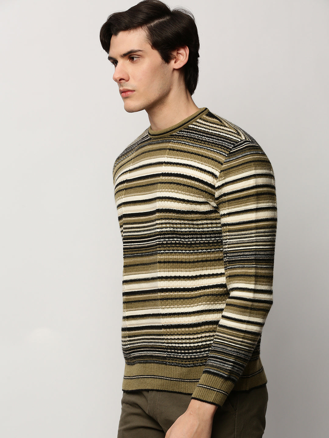 Men Green Knitted Casual Sweaters