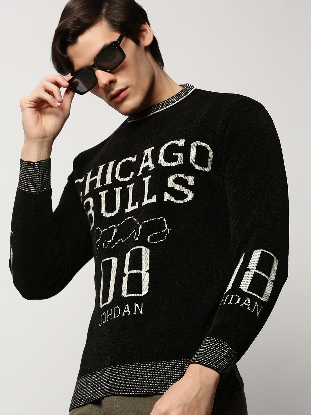 Men Black Typographic Casual Sweaters