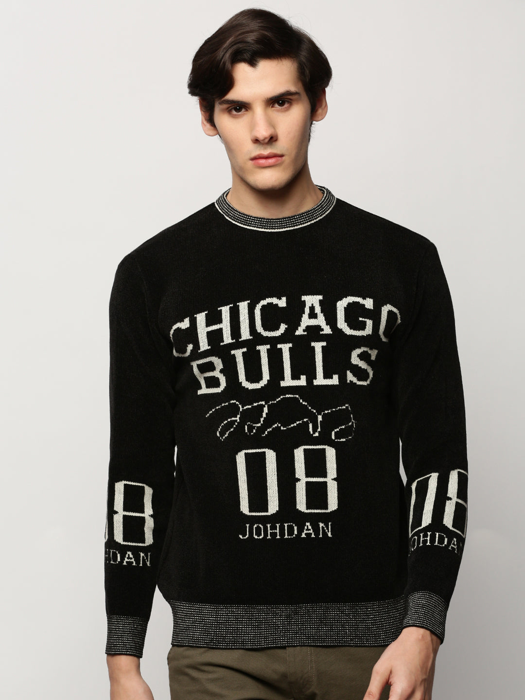 Men Black Typographic Casual Sweaters