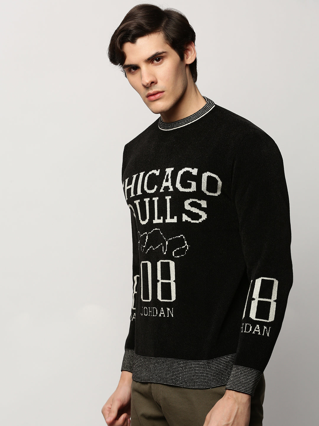 Men Black Typographic Casual Sweaters