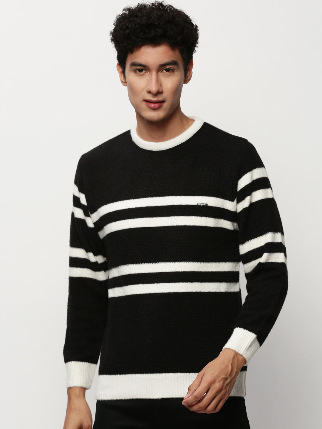 Men Black Striped Casual Sweaters