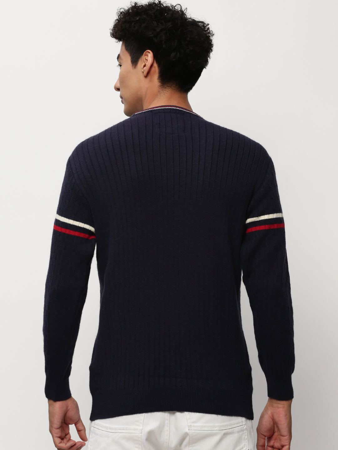 Men Navy Typographic Casual Sweaters