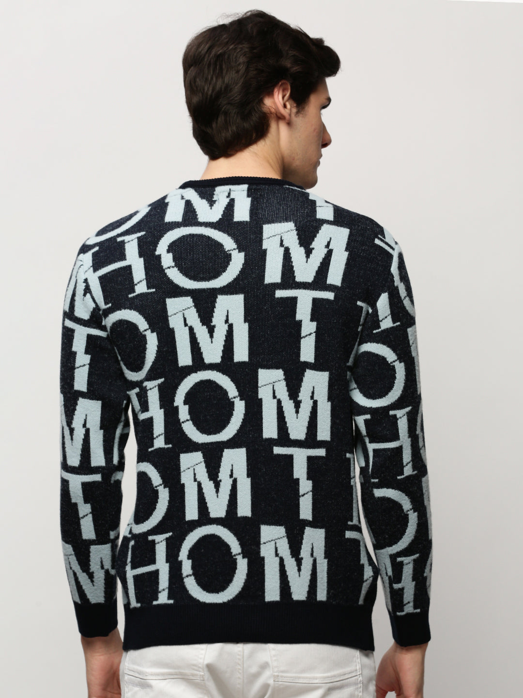 Men Navy Typographic Casual Sweaters