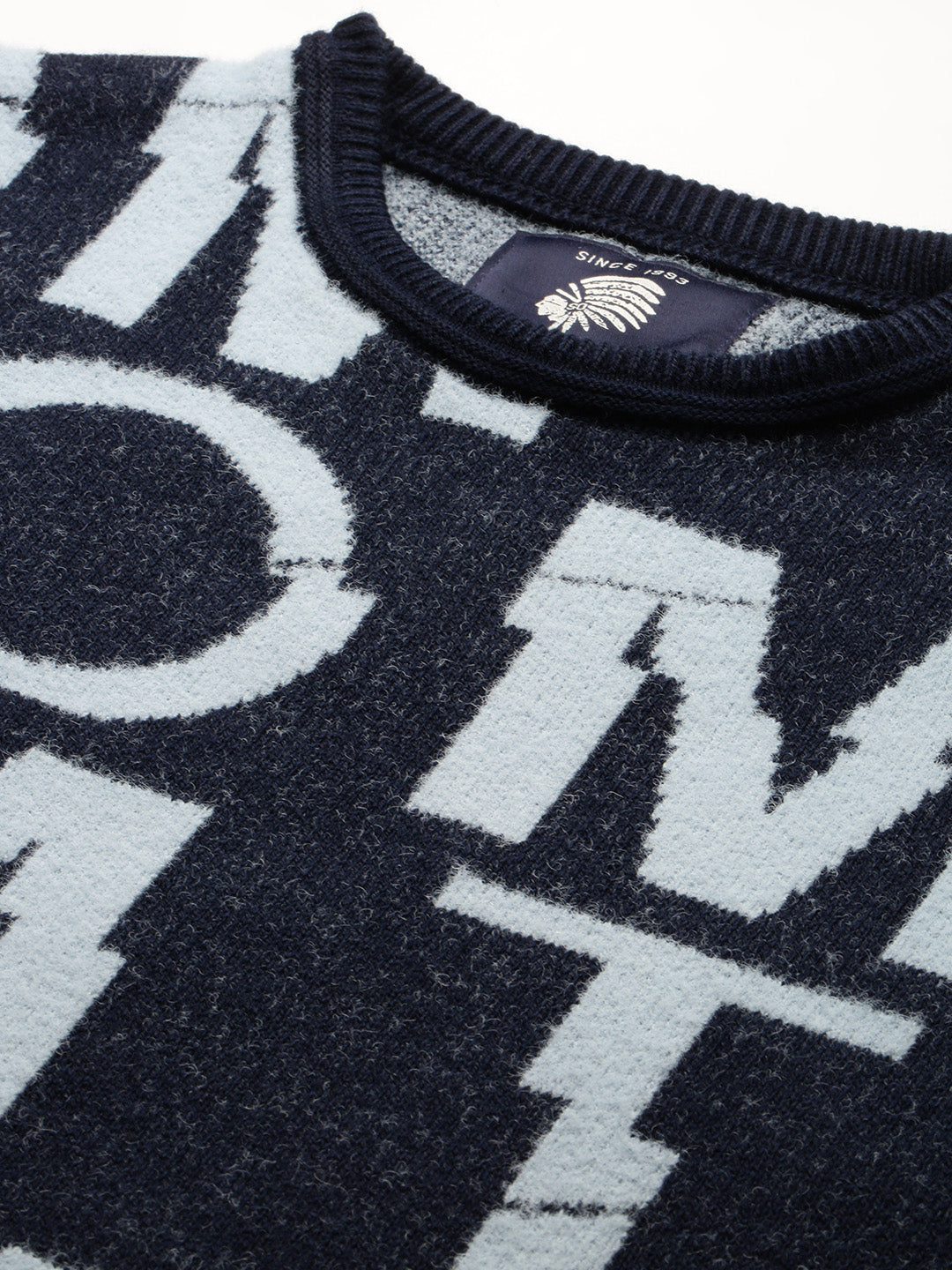 Men Navy Typographic Casual Sweaters