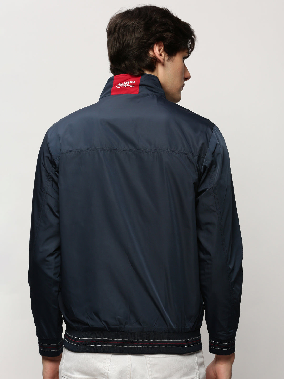 Men Navy Solid Casual Bomber Jackets