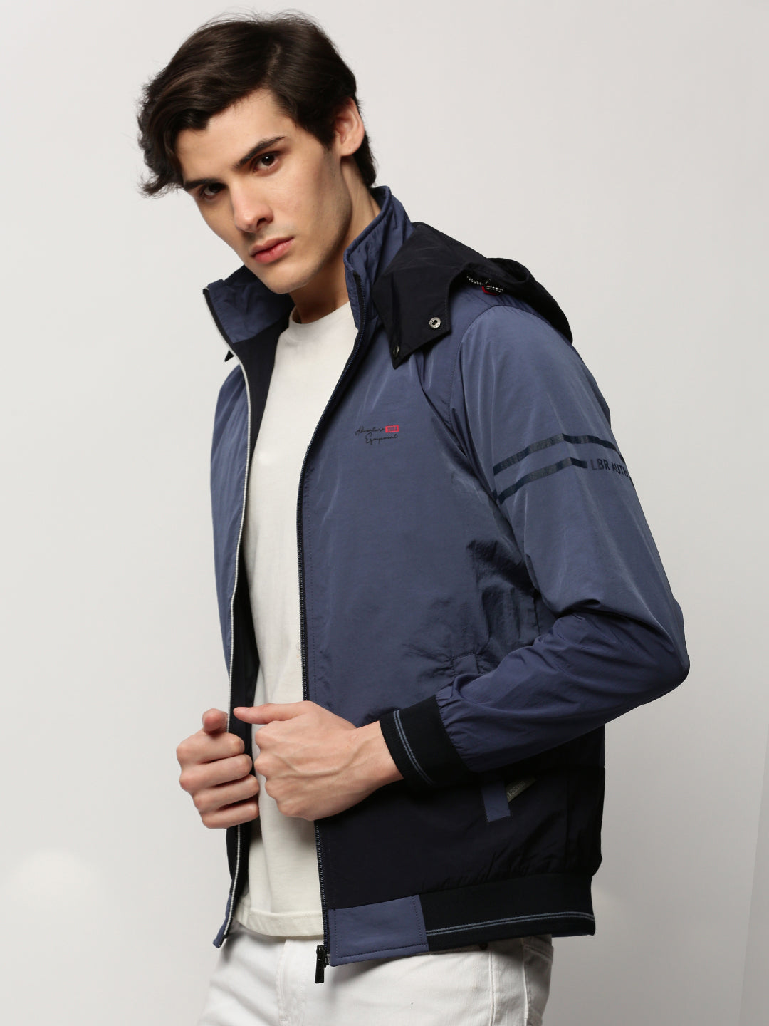 Men's Blue Colourblock Casual Bomber Jackets