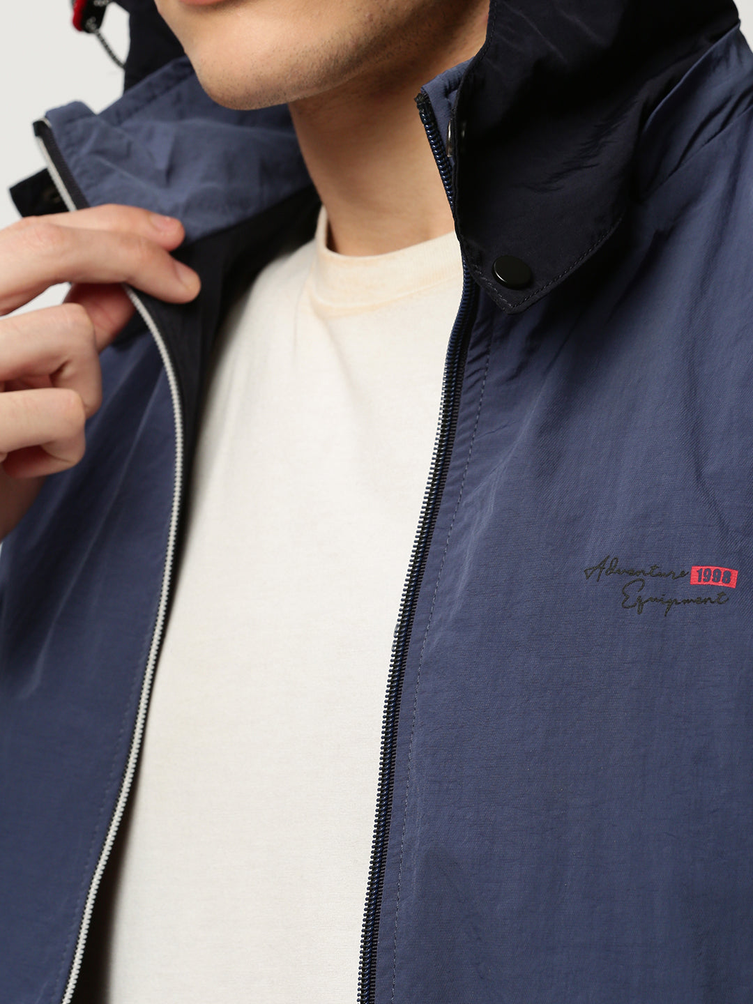 Men's Blue Colourblock Casual Bomber Jackets