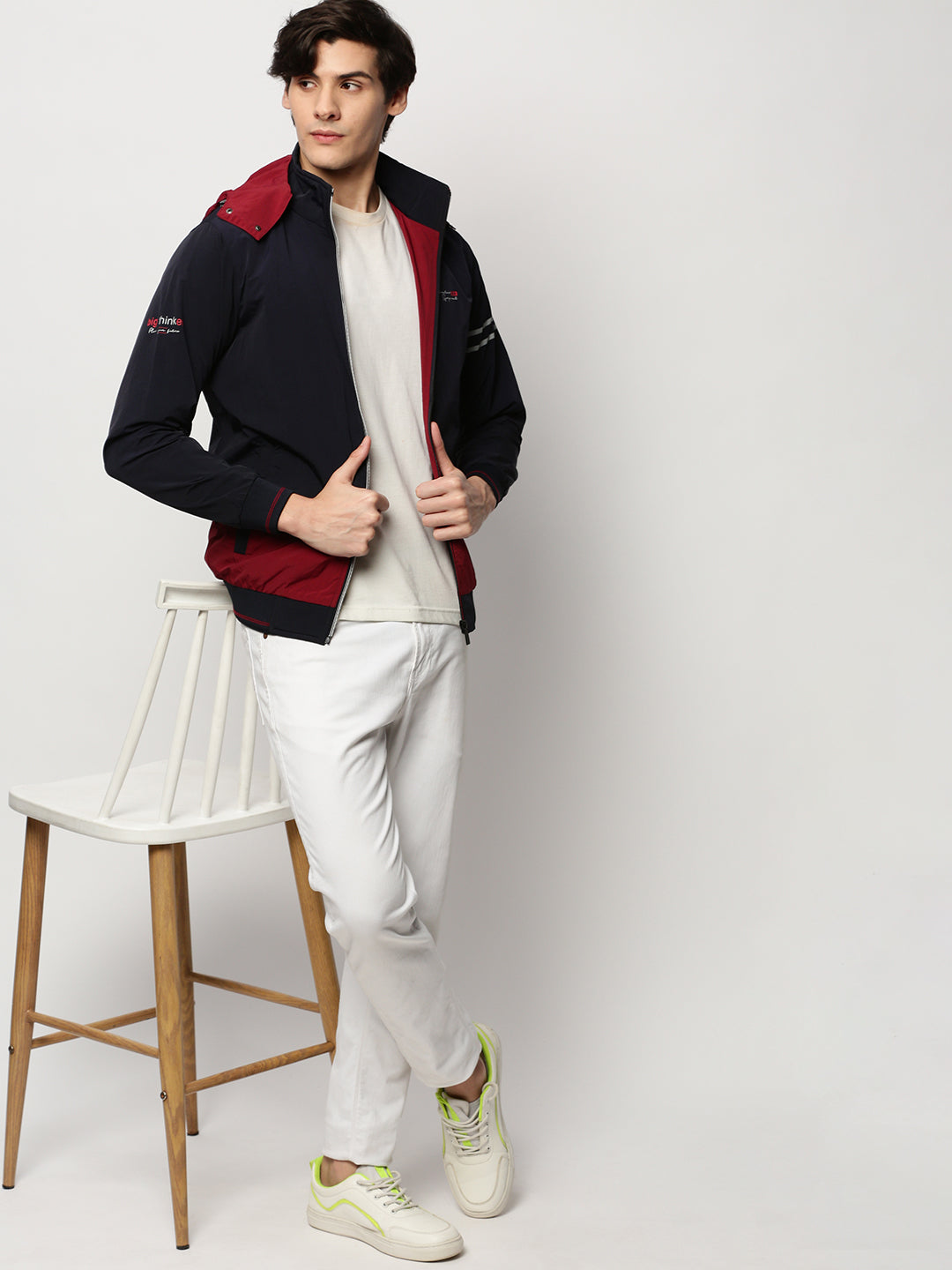 Men Navy Colourblock Casual Bomber Jackets