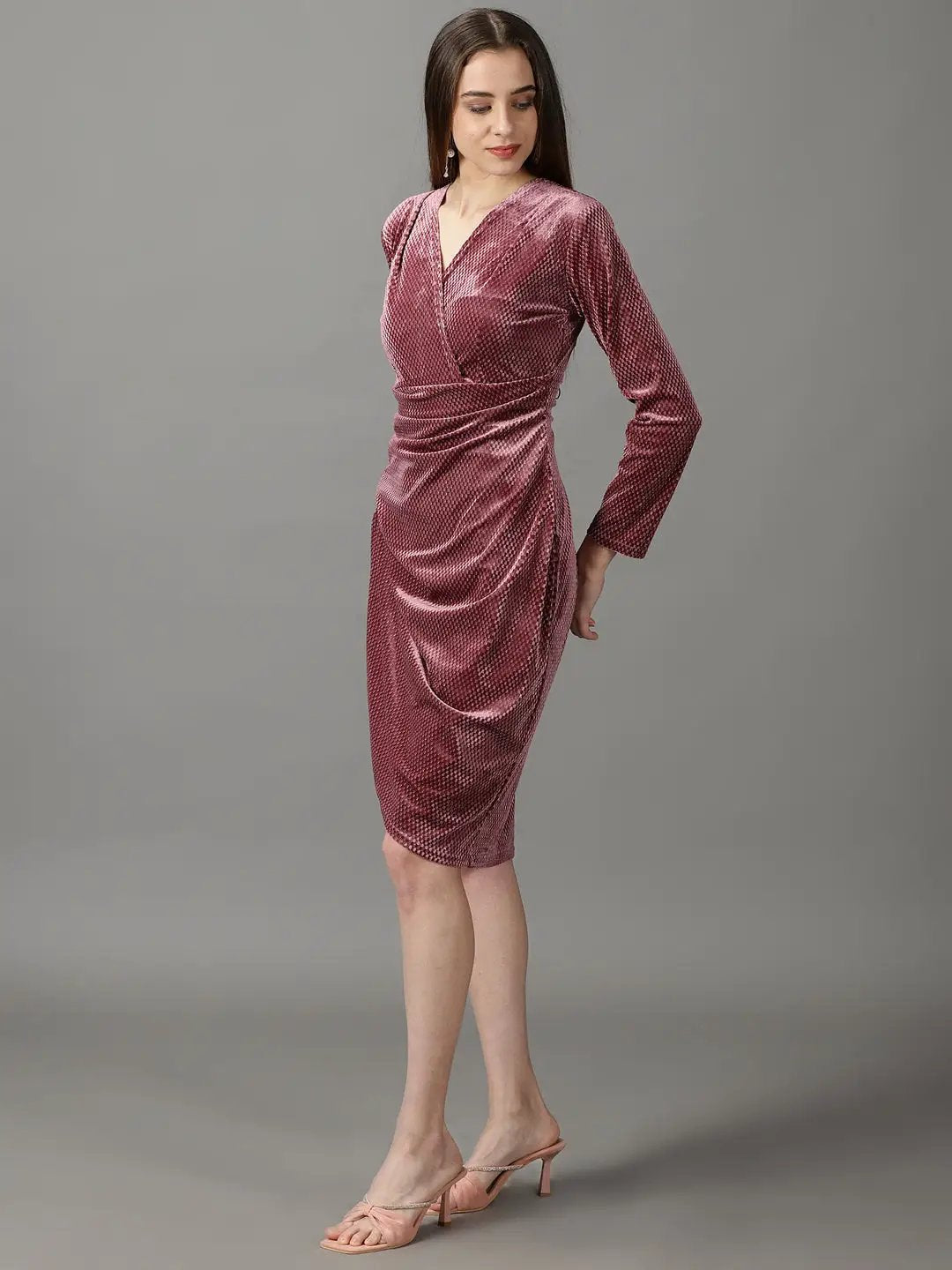 Women's Mauve Embellished Wrap Dress