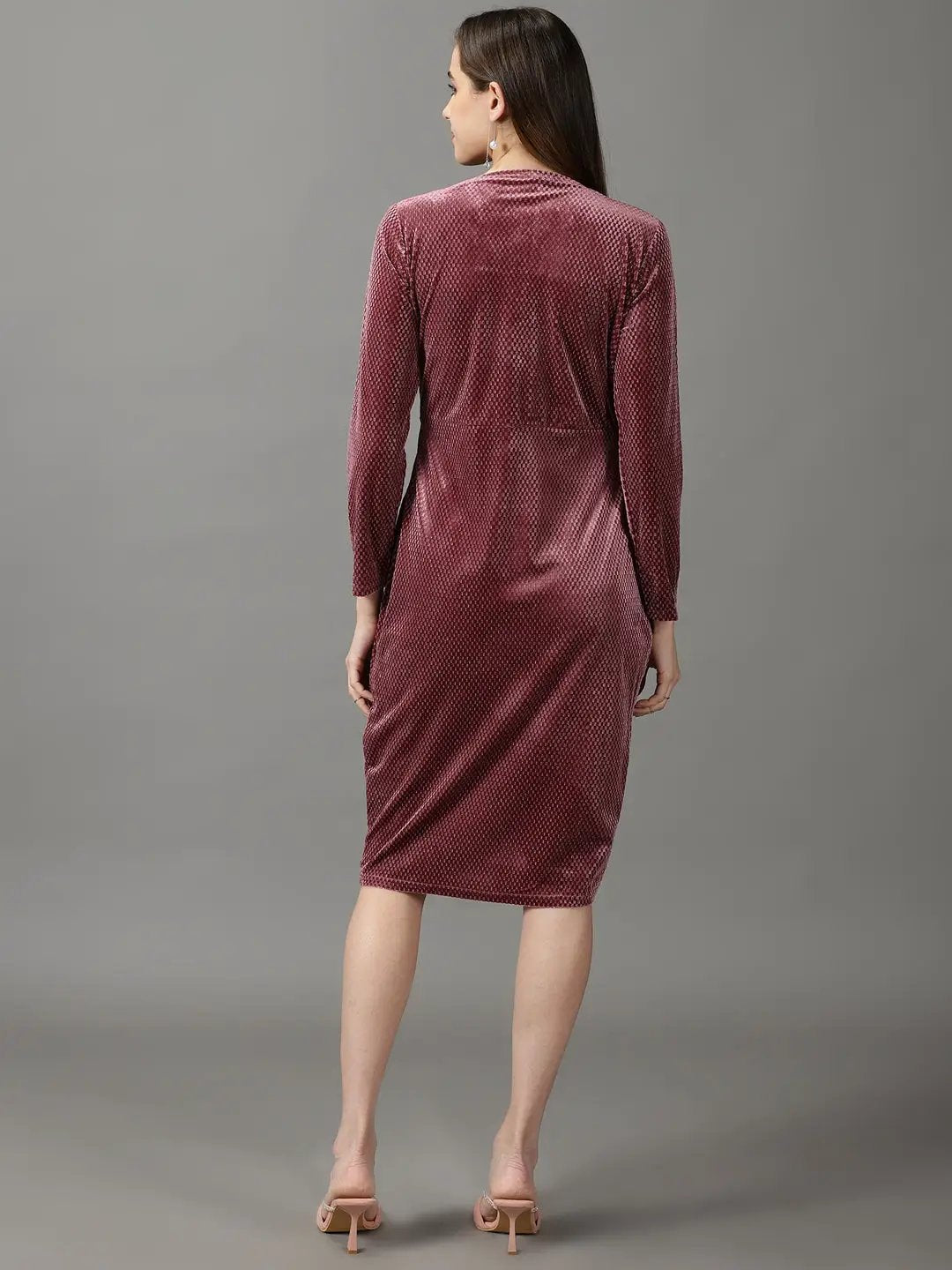 Women's Mauve Embellished Wrap Dress