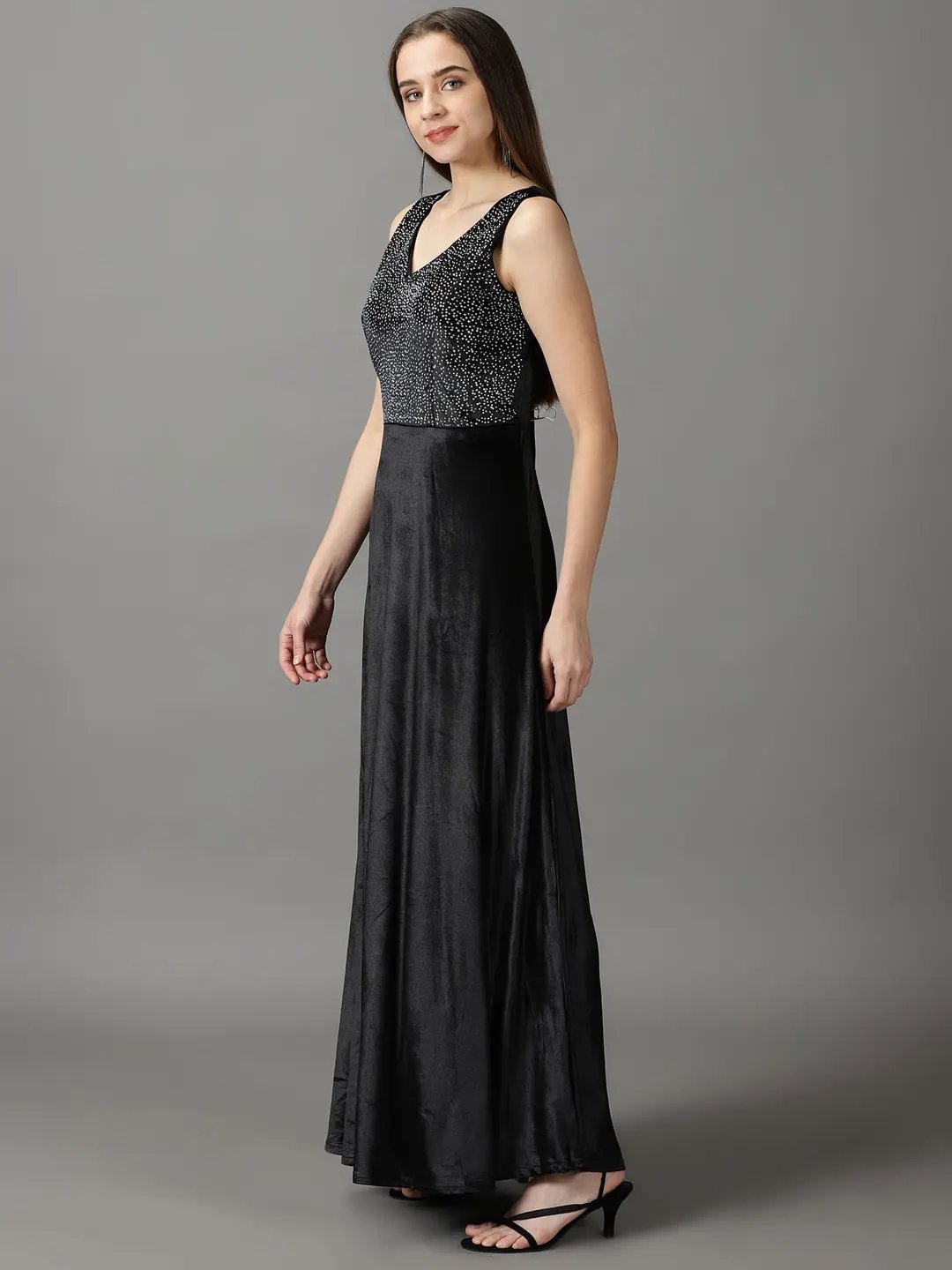 Women's Black Embellished Fit and Flare Dress