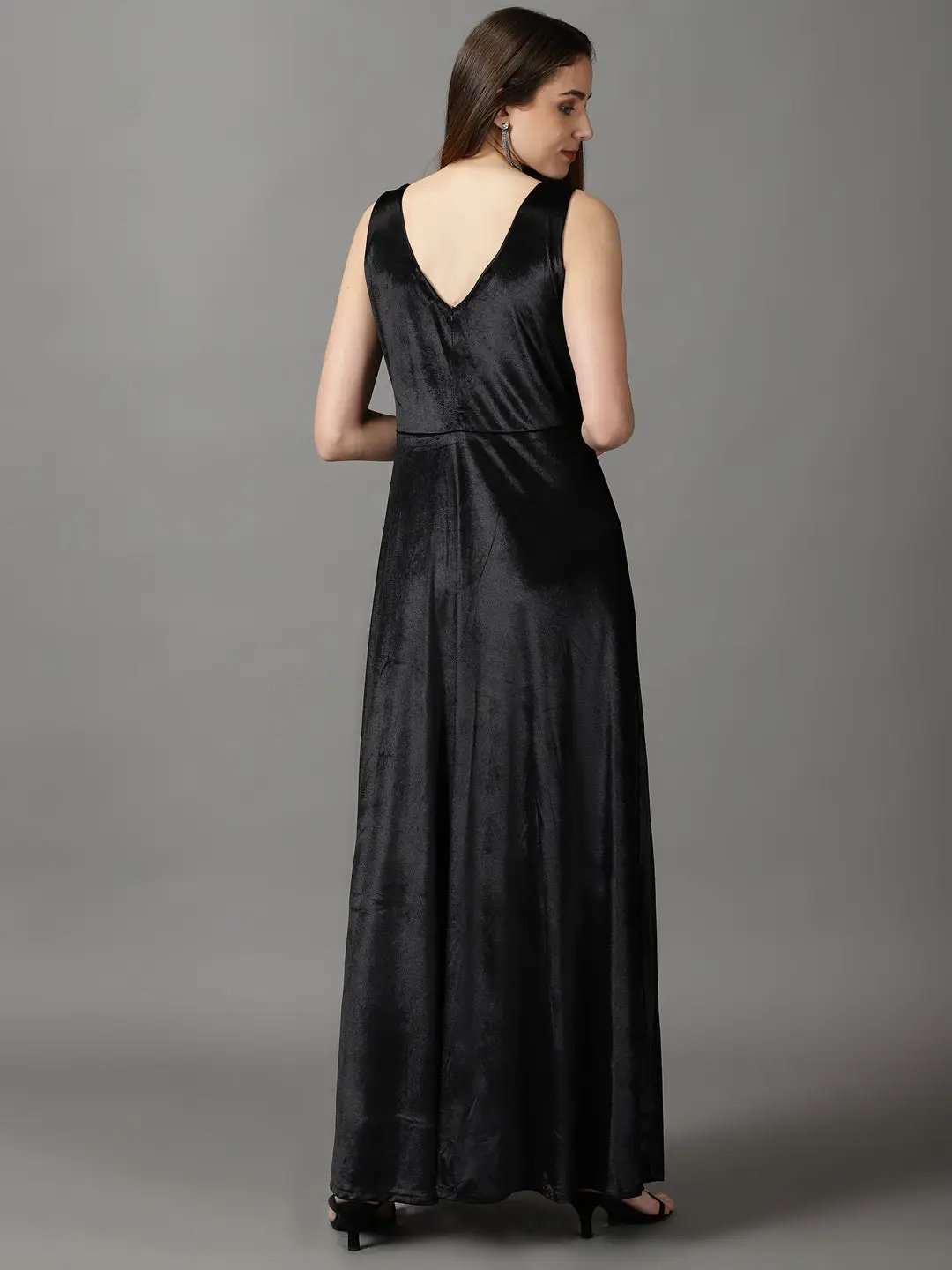 Women's Black Embellished Fit and Flare Dress