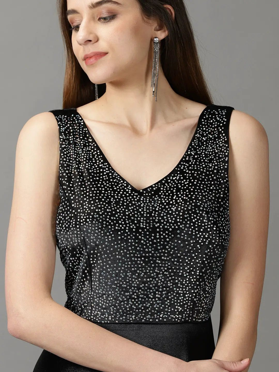 Women's Black Embellished Fit and Flare Dress