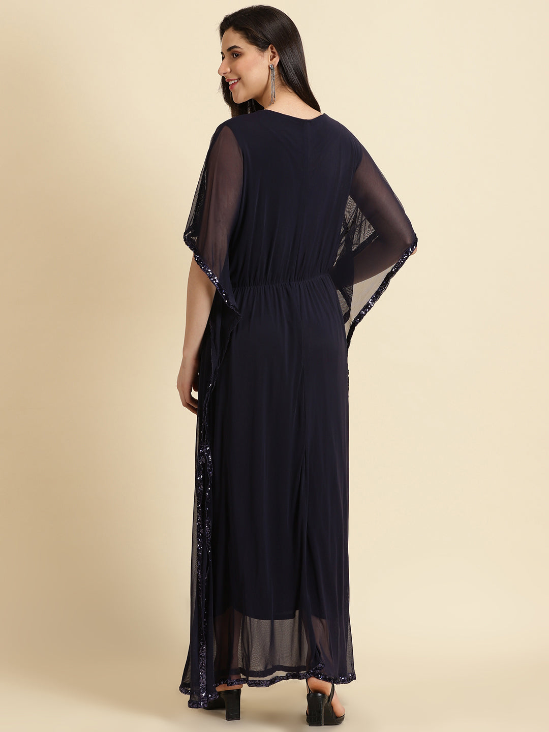 Women's Navy Blue Solid Kaftan Dress