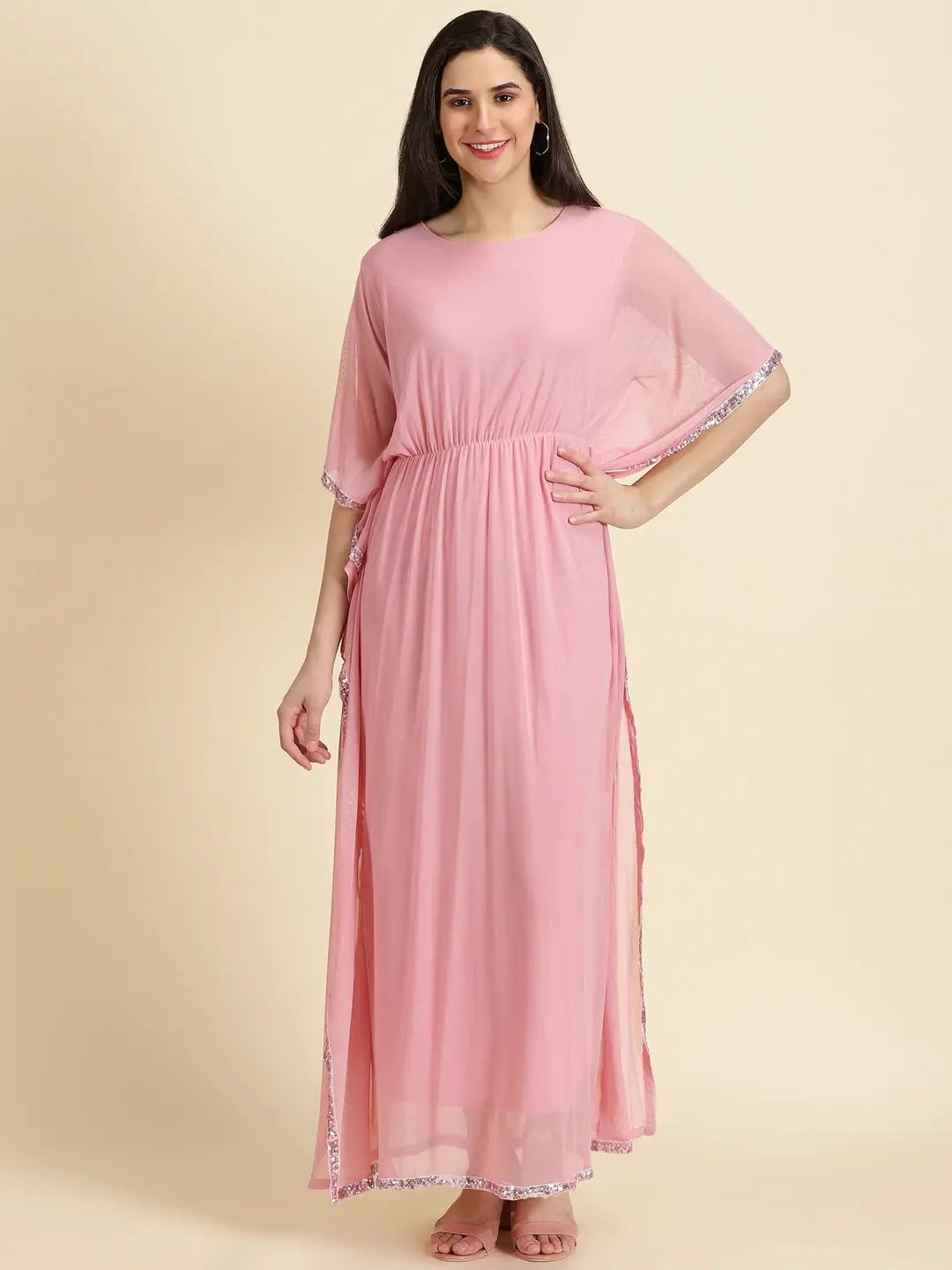Women's Pink Solid Kaftan Dress