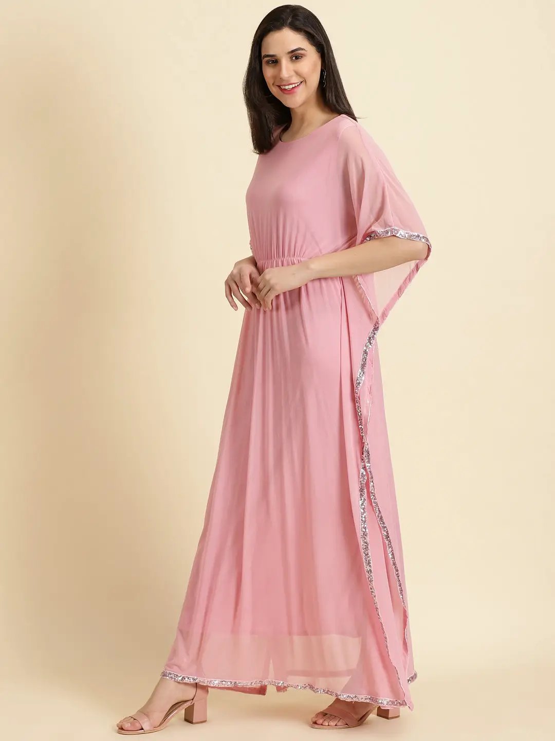 Women's Pink Solid Kaftan Dress