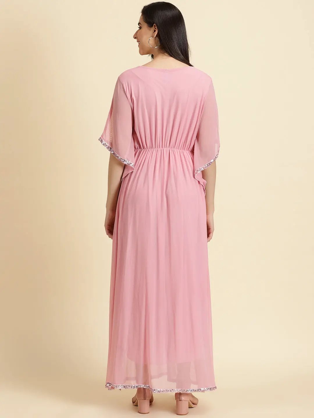 Women's Pink Solid Kaftan Dress