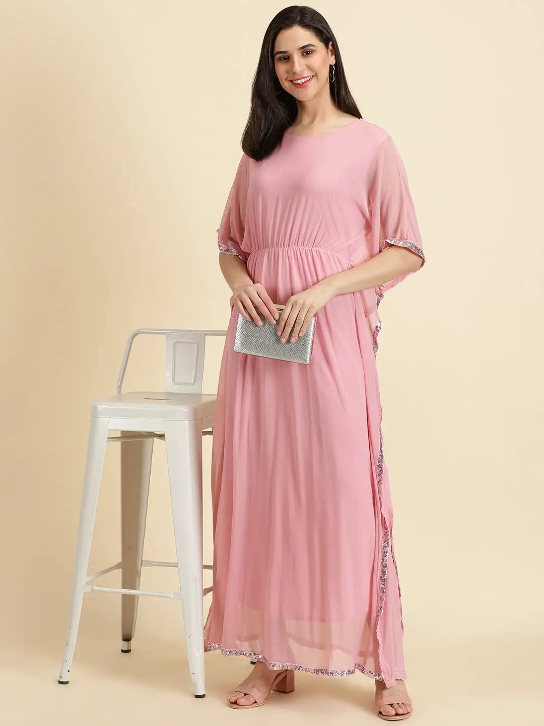Women's Pink Solid Kaftan Dress