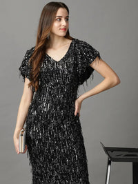 Women's Black Embellished Sheath Maxi Dress