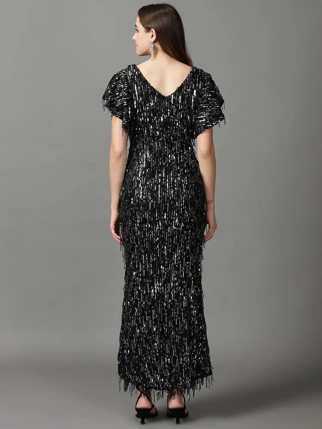 Women's Black Embellished Sheath Maxi Dress