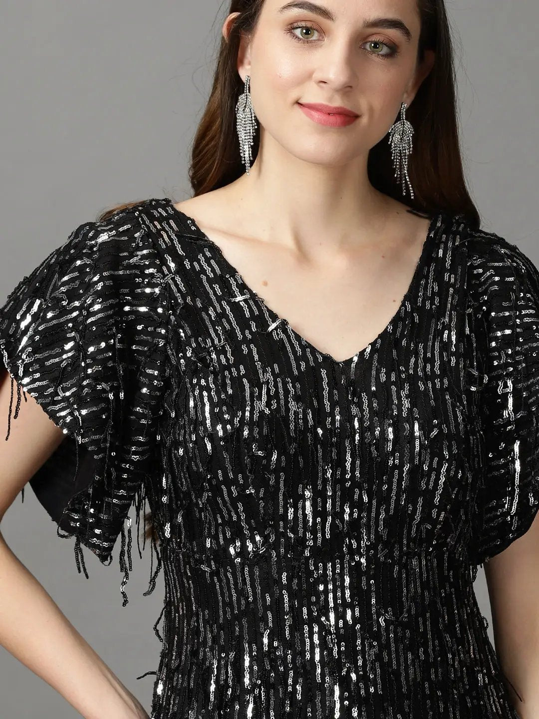 Women's Black Embellished Sheath Maxi Dress