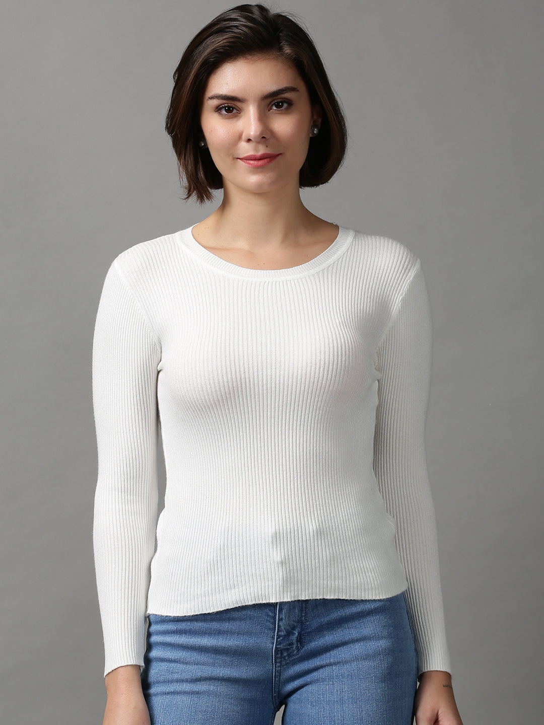 Women's White Solid Top