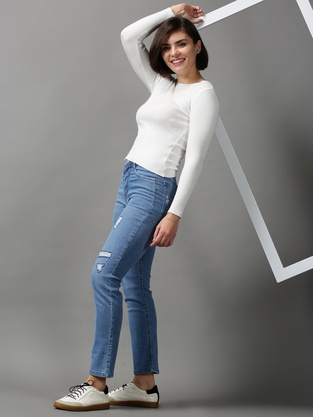 Women's White Solid Top