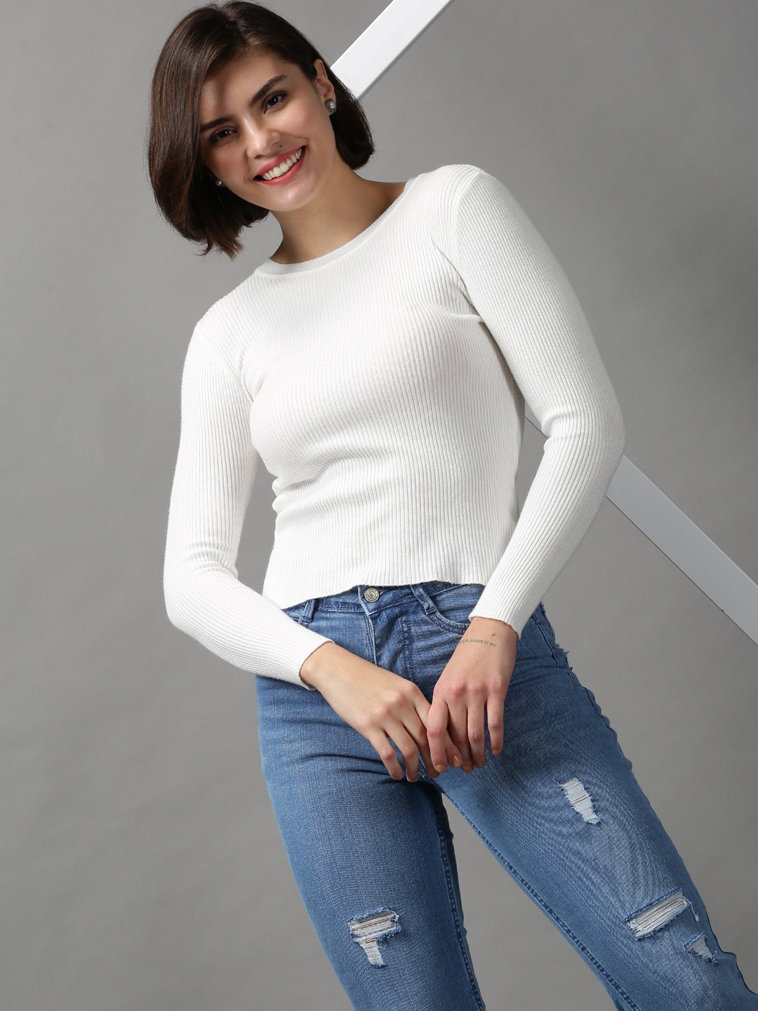 Women's White Solid Top