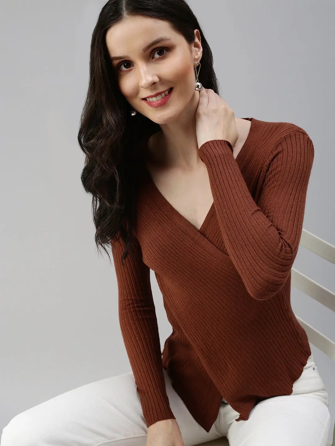 Women's Brown Solid Top