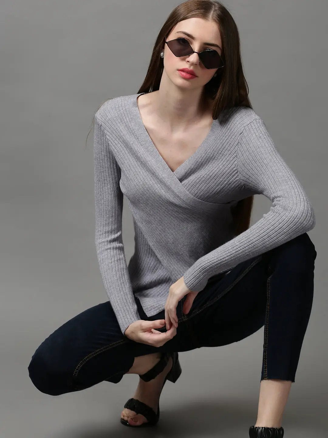 Women's Grey Solid Top