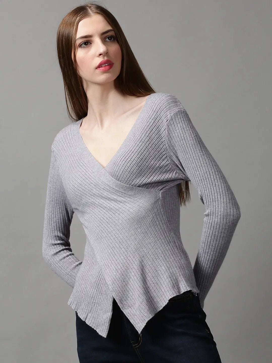 Women's Grey Solid Top