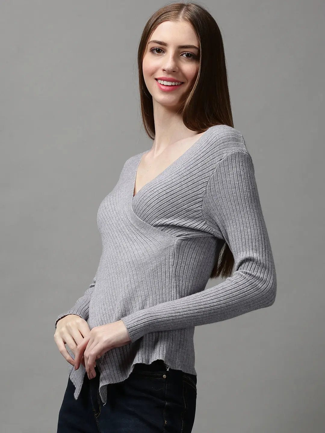 Women's Grey Solid Top