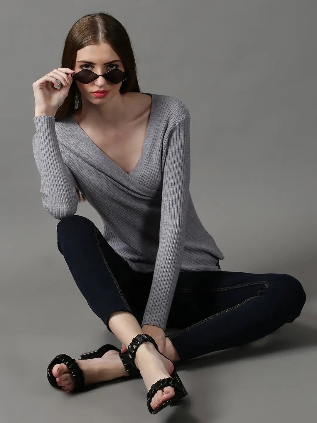 Women's Grey Solid Top