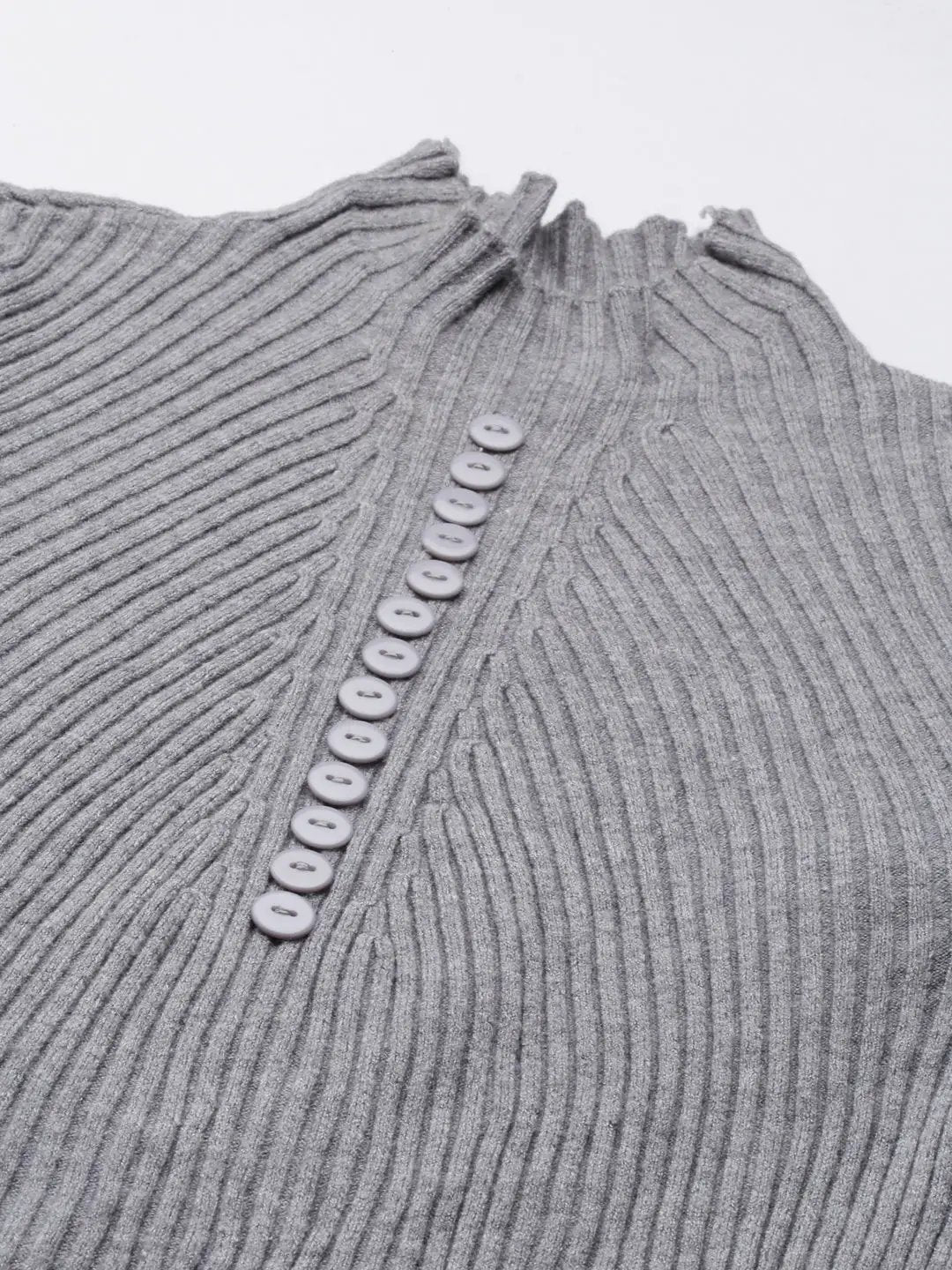 Women's Grey Solid Fitted Top