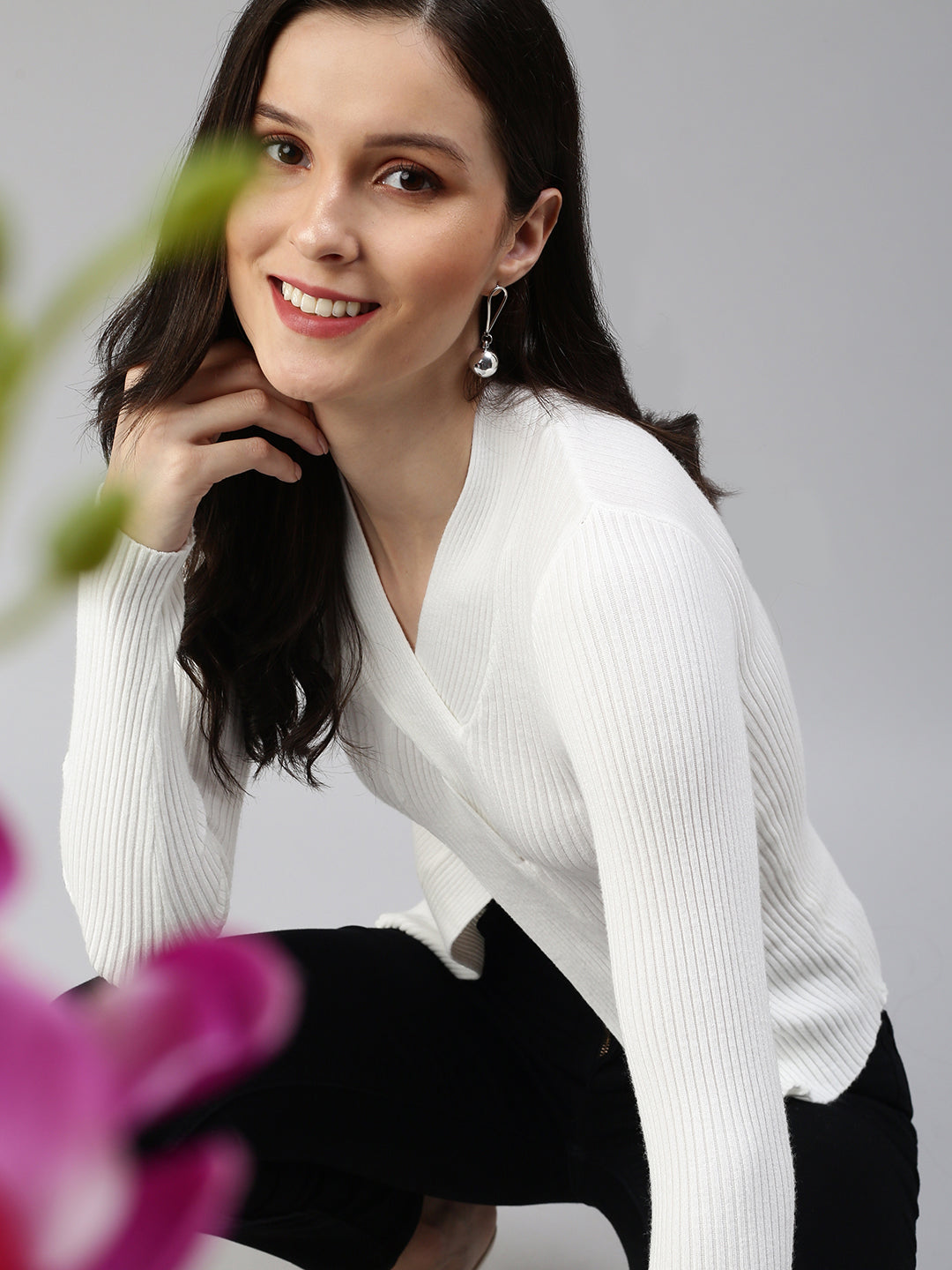 Women's White Solid Top