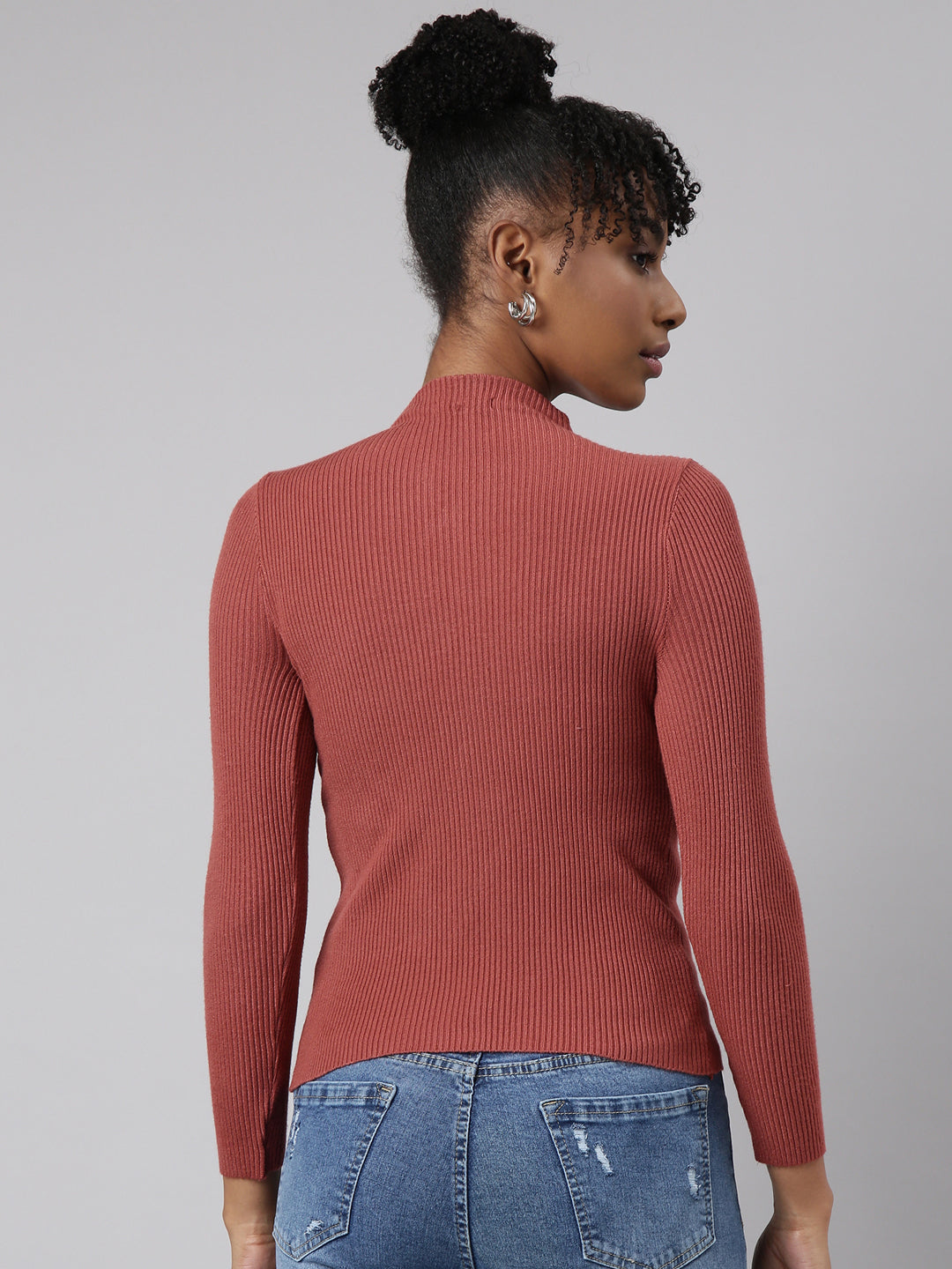 Women Rust Solid Fitted Top