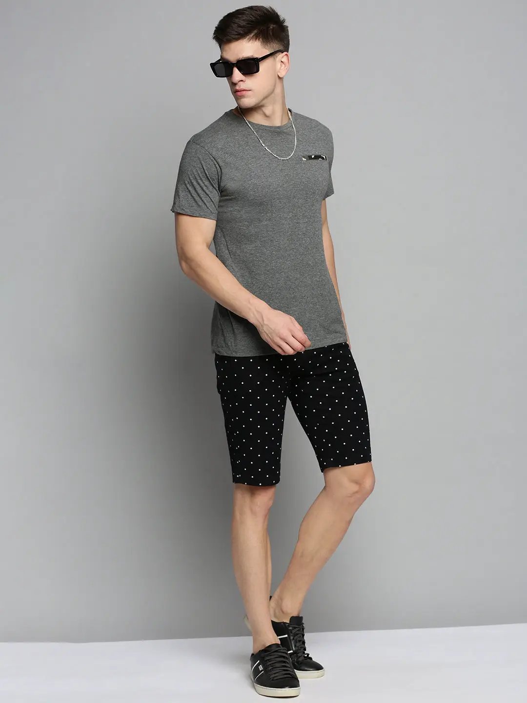 Men's Black Printed Cotton Chino Shorts