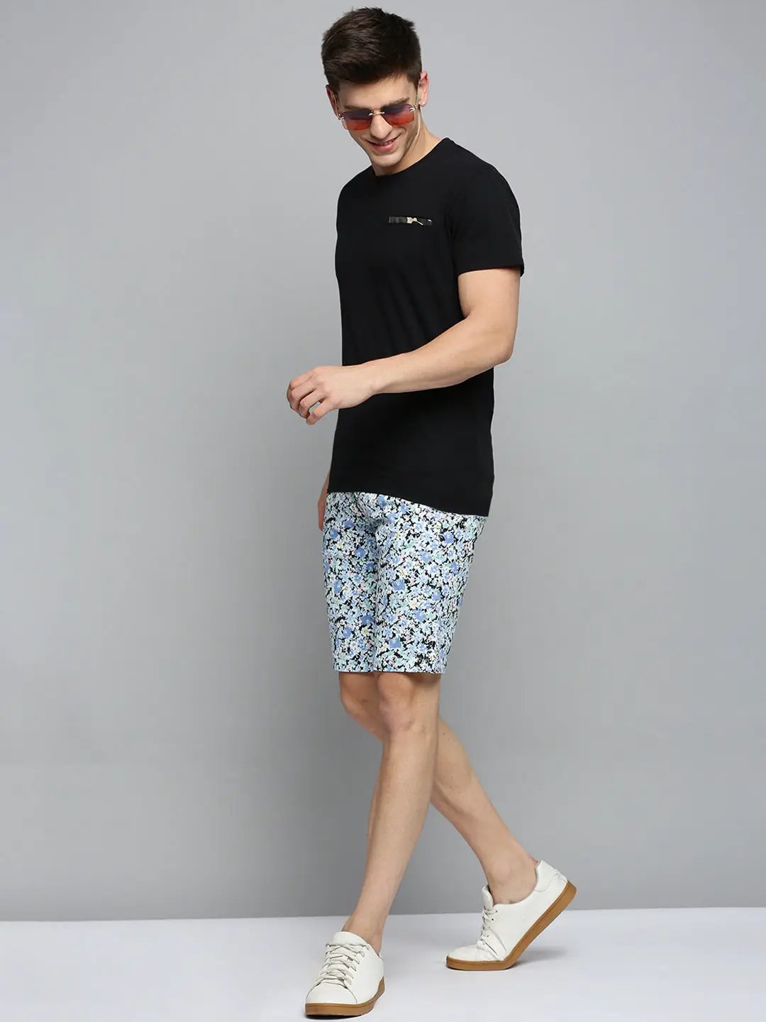 Men's Blue Printed Casual Shorts