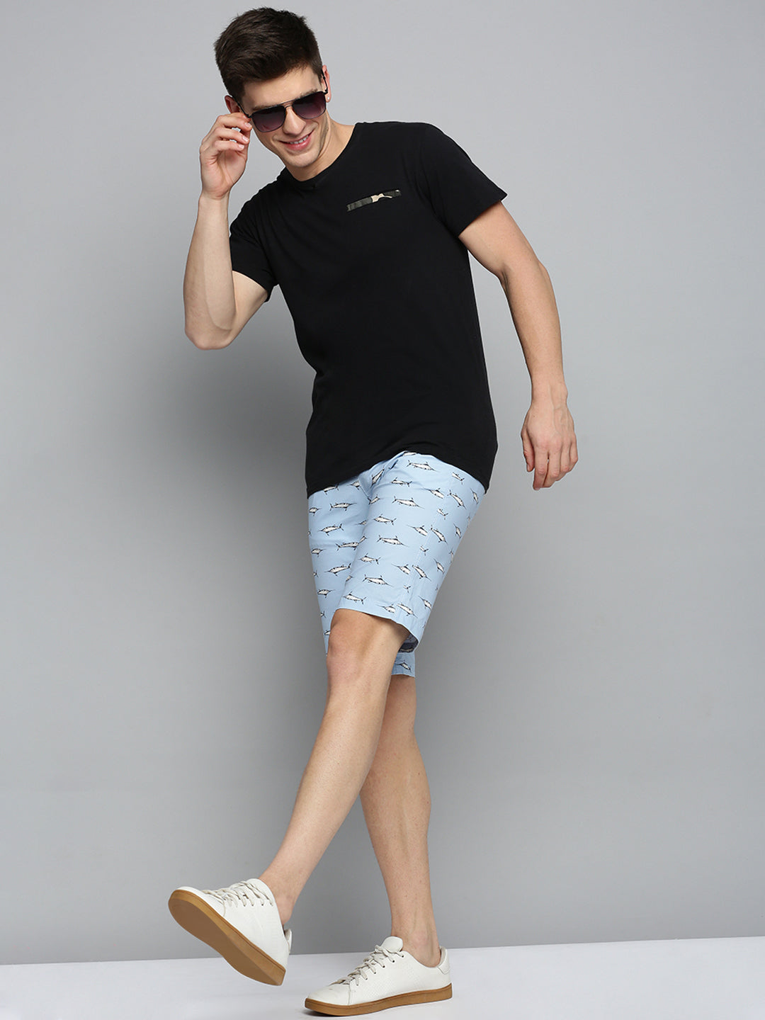 Men Blue Printed Casual Shorts