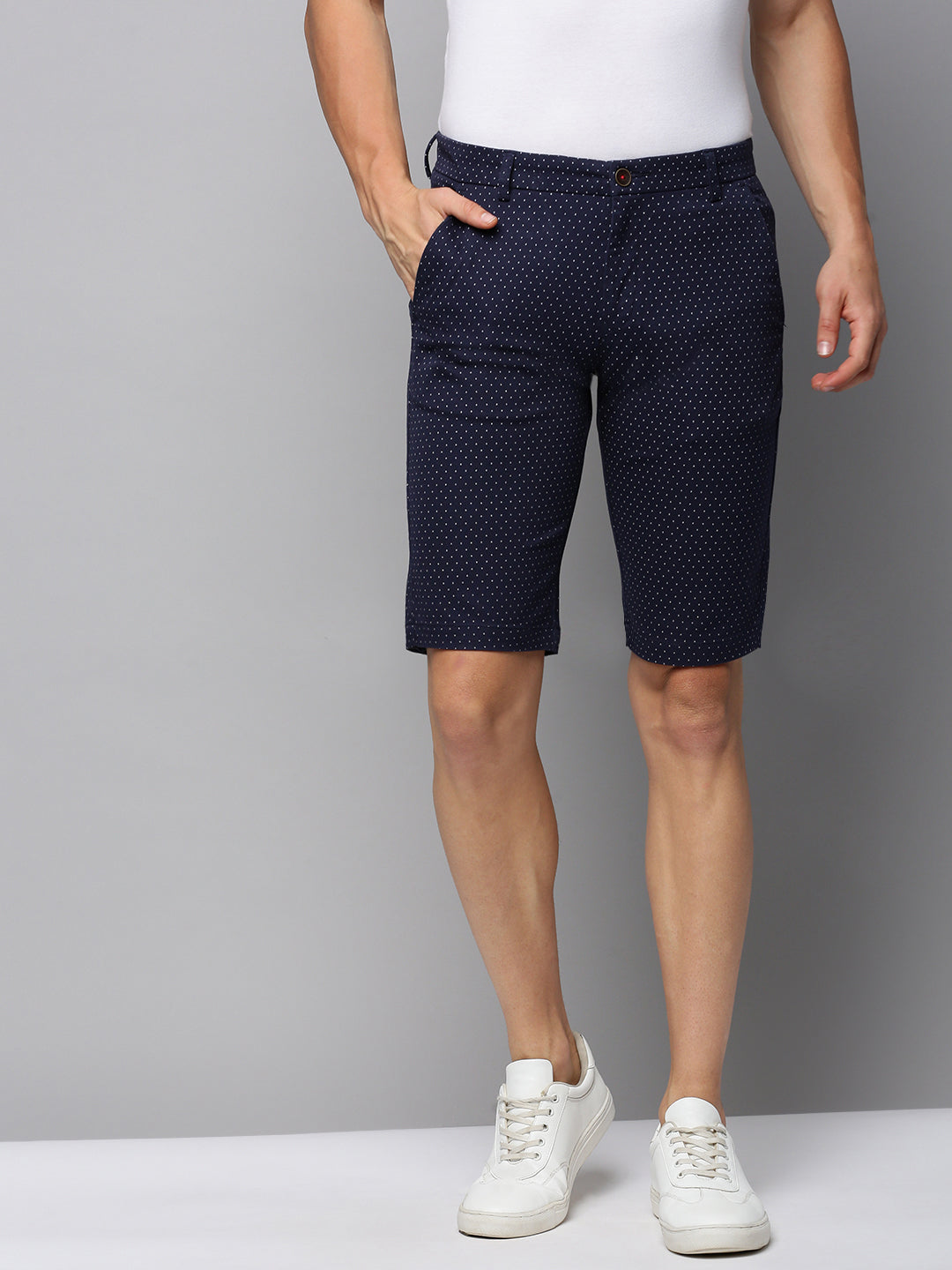Men's Navy Blue Regular Fit Printed Shorts