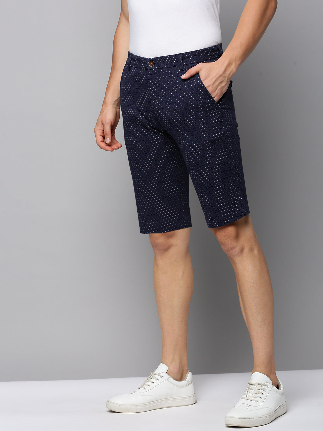 Men's Navy Blue Regular Fit Printed Shorts