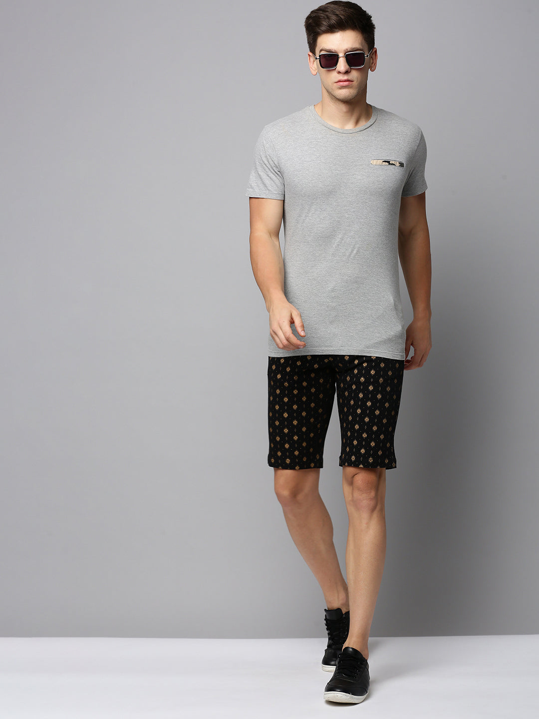 Men Black Printed Casual Shorts