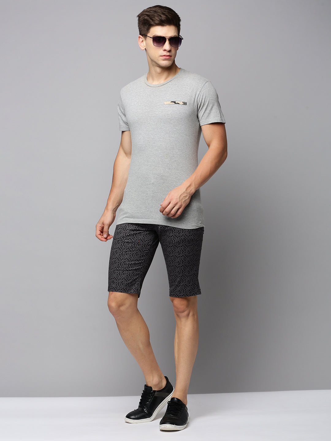 Men Grey Printed Casual Shorts