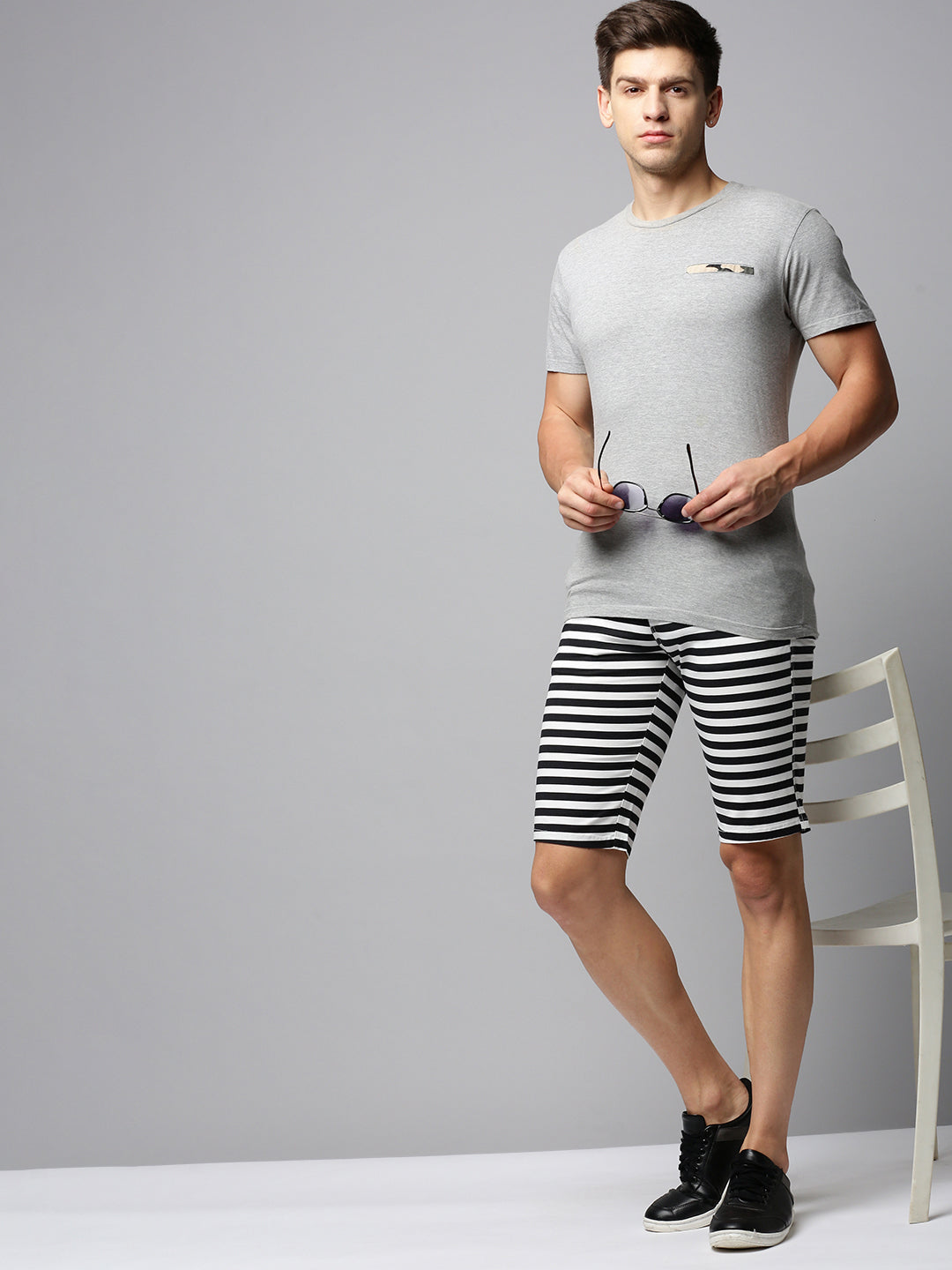 Men Black Striped Casual Shorts